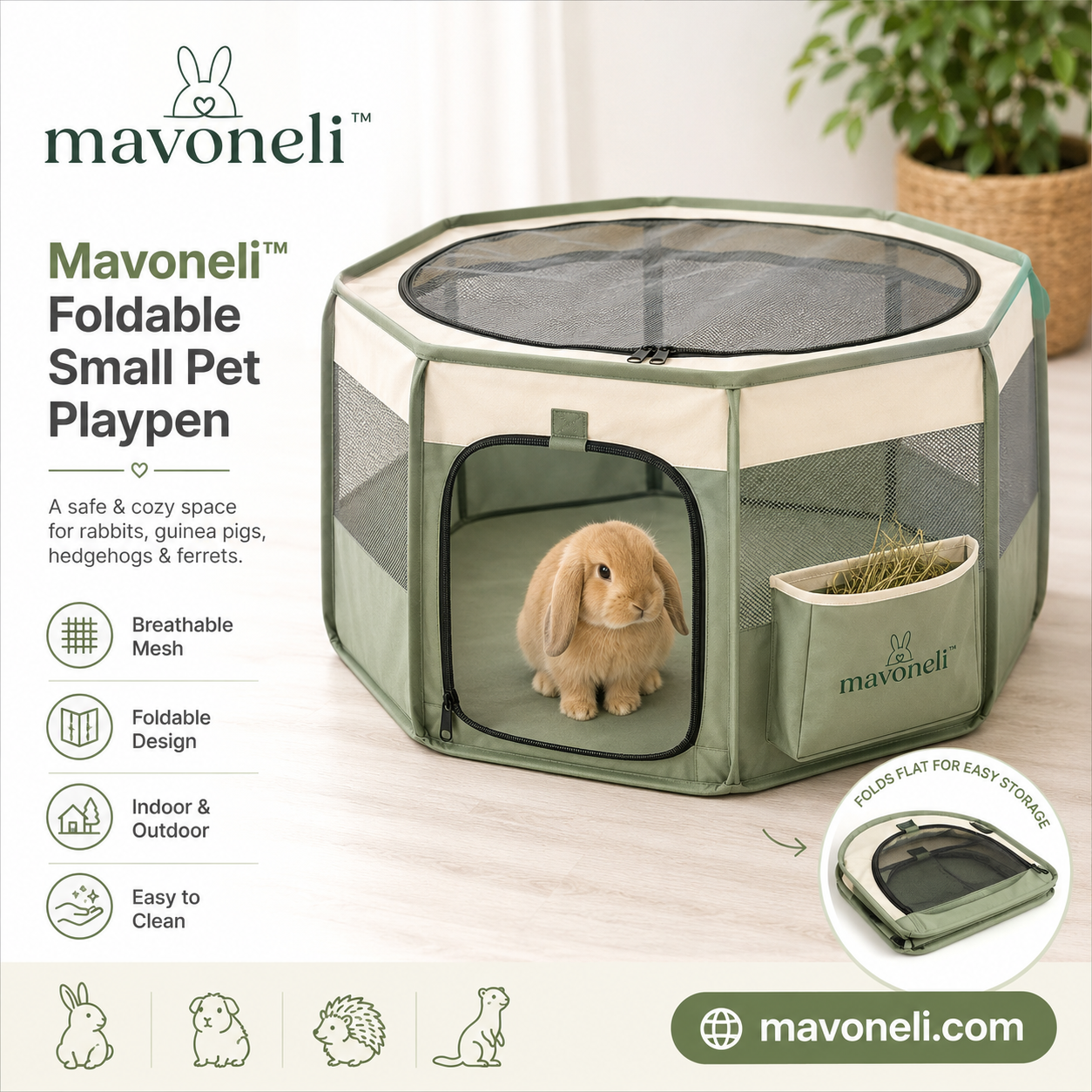 Mavoneli™ Foldable Small Pet Playpen with Breathable Mesh & Zippered Top