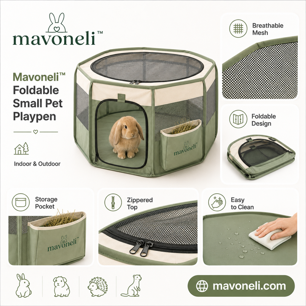 Mavoneli™ Foldable Small Pet Playpen with Breathable Mesh & Zippered Top