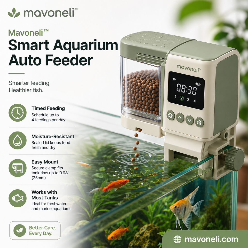 Mavoneli™ Smart Aquarium Automatic Fish Feeder with Digital Timer & Moisture-Resistant Food Chamber