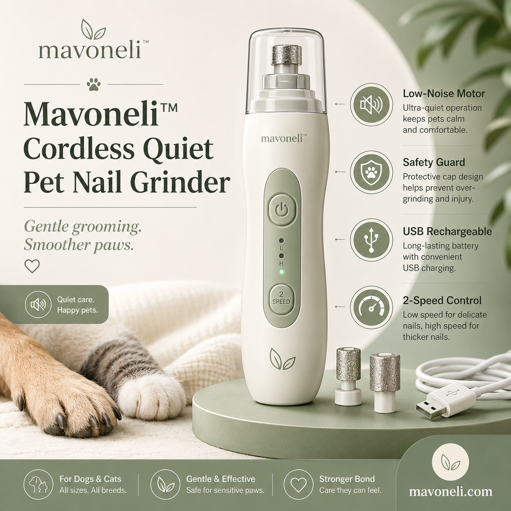 Mavoneli™ Cordless Quiet Pet Nail Grinder with Safety Guard, 2 Speeds & USB Charging