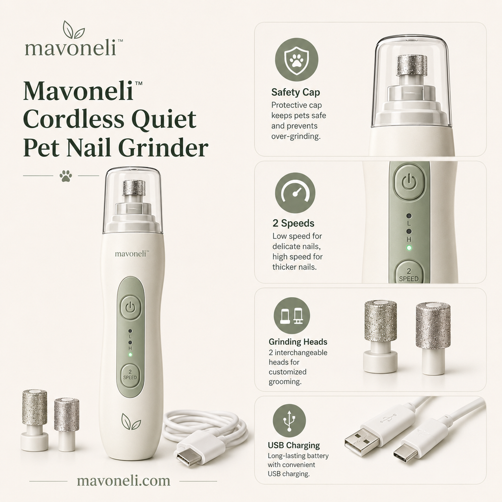 Mavoneli™ Cordless Quiet Pet Nail Grinder with Safety Guard, 2 Speeds & USB Charging