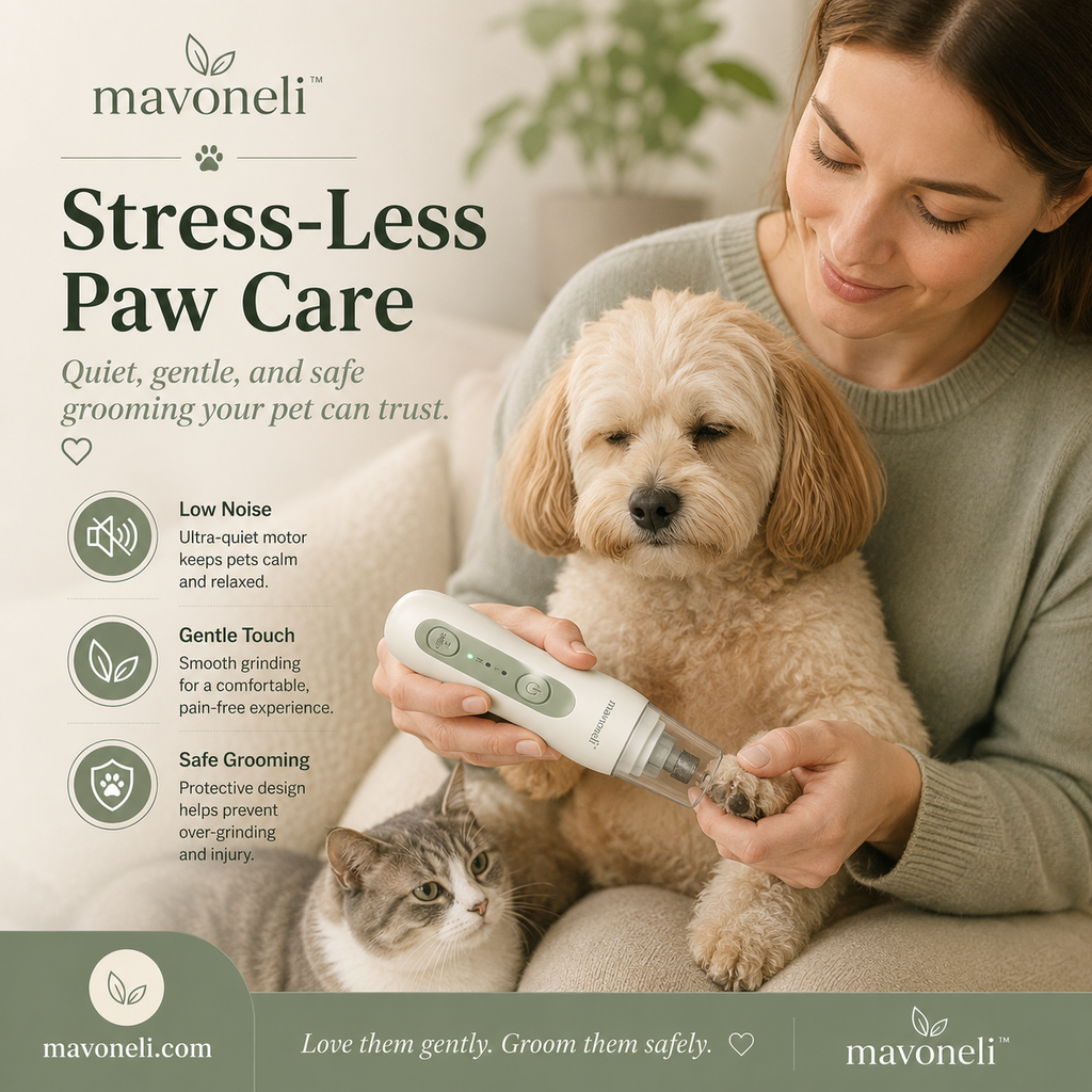 Mavoneli™ Cordless Quiet Pet Nail Grinder with Safety Guard, 2 Speeds & USB Charging