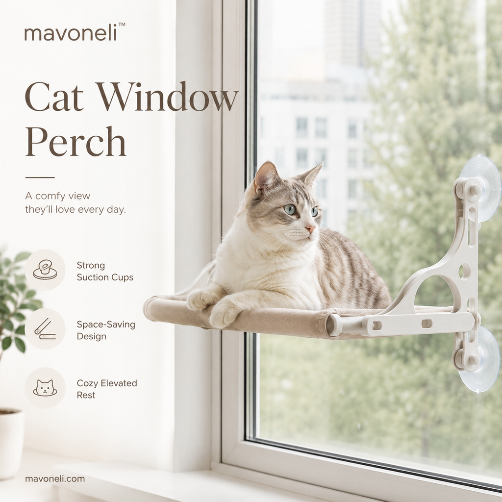 mavoneli™ Foldable Cat Window Perch – Suction Cup Hammock for Sunbathing & Bird Watching