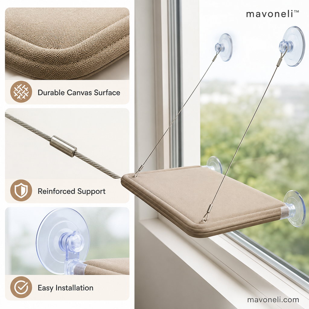 mavoneli™ Foldable Cat Window Perch – Suction Cup Hammock for Sunbathing & Bird Watching