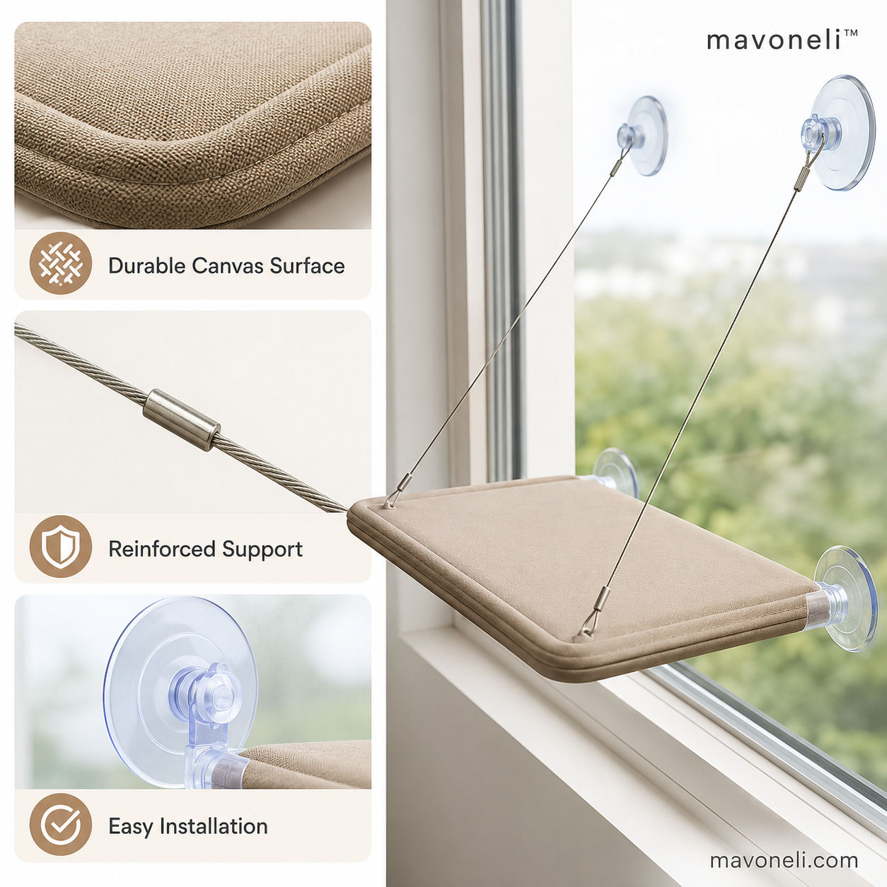 mavoneli™ Foldable Cat Window Perch – Suction Cup Hammock for Sunbathing & Bird Watching