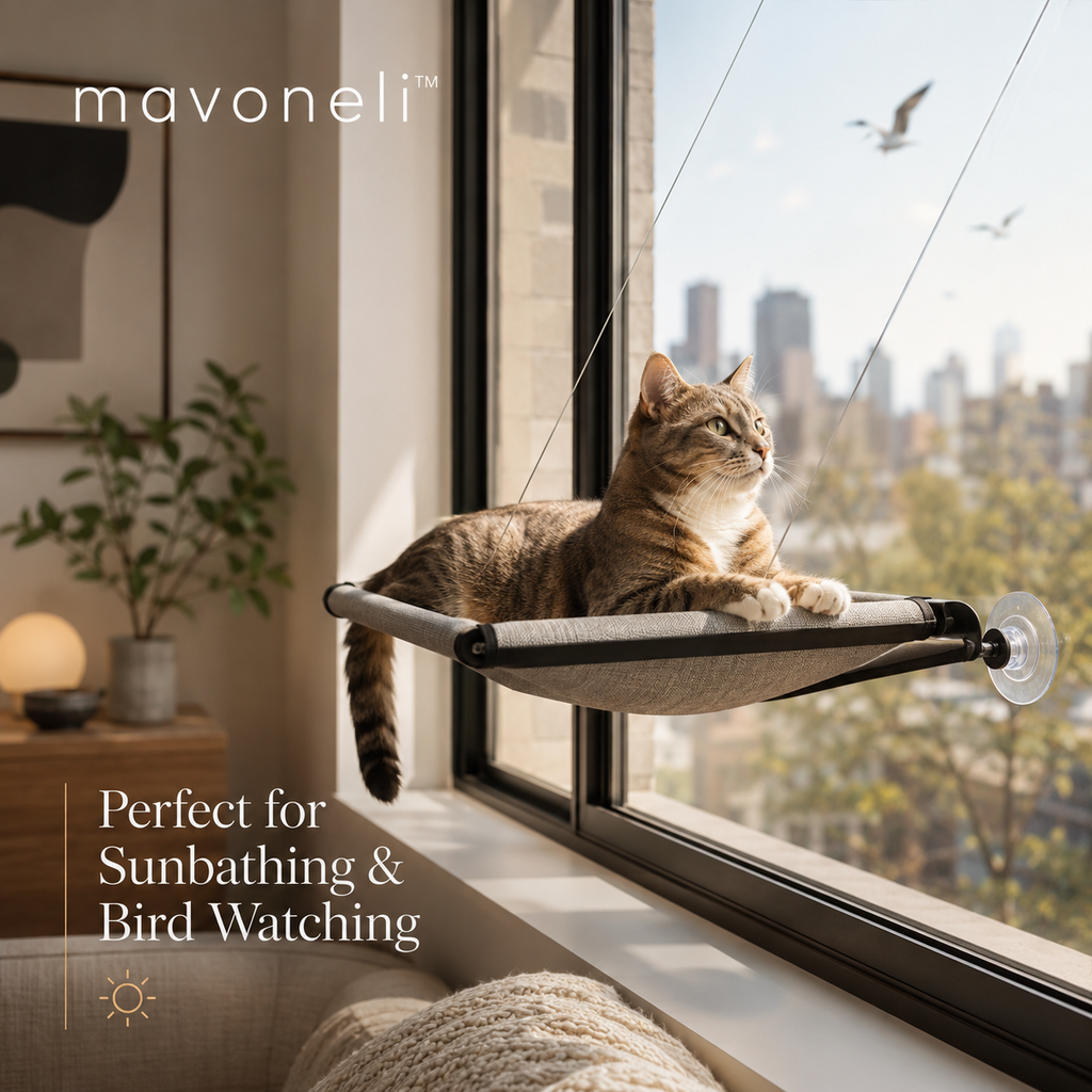 mavoneli™ Foldable Cat Window Perch – Suction Cup Hammock for Sunbathing & Bird Watching