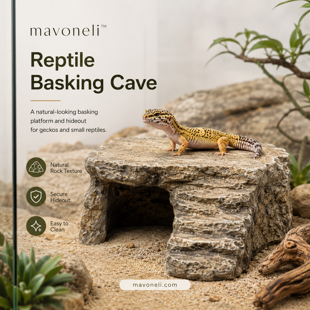 mavoneli™ Reptile Basking Cave – Natural Rock Platform & Hideout for Geckos and Small Reptiles