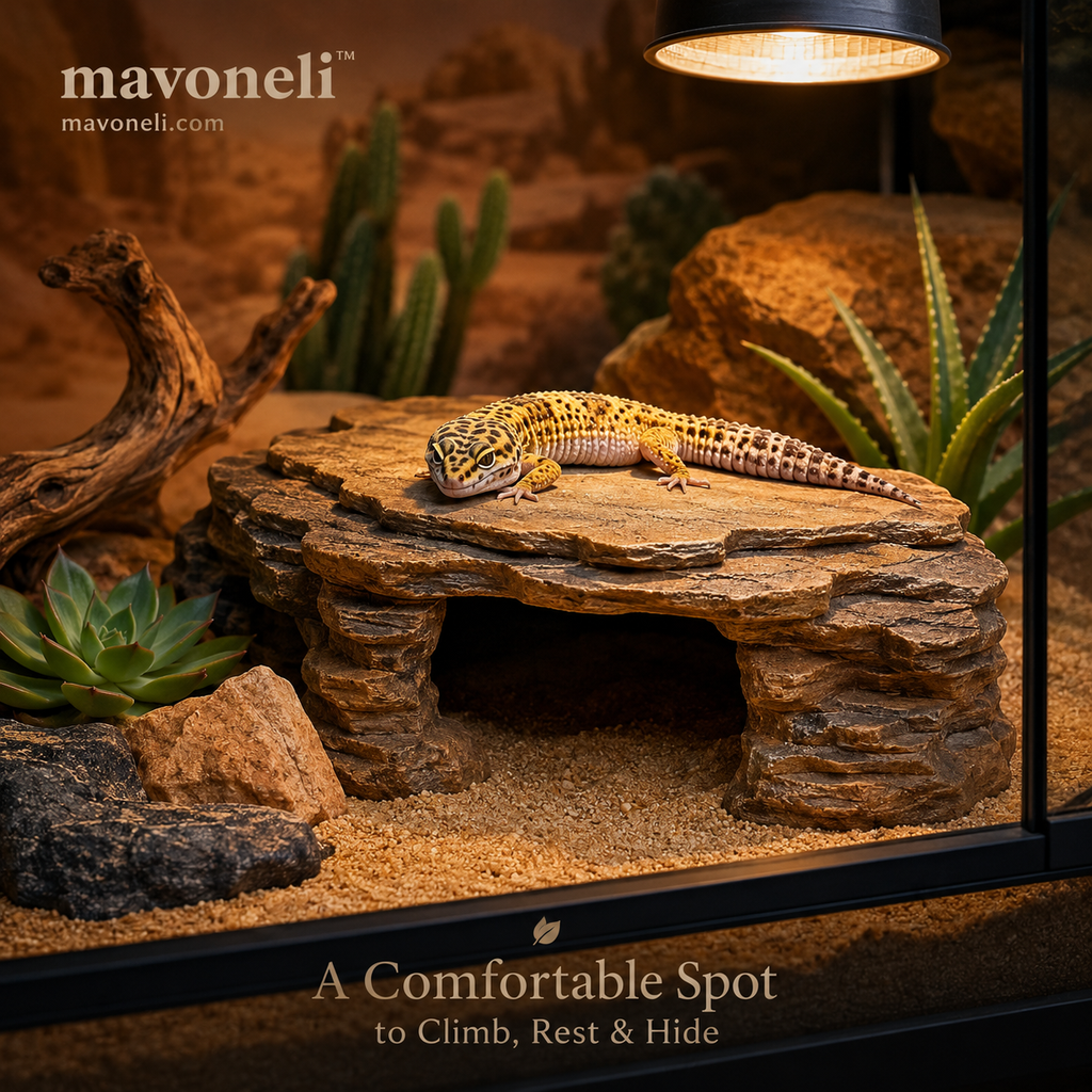 mavoneli™ Reptile Basking Cave – Natural Rock Platform & Hideout for Geckos and Small Reptiles