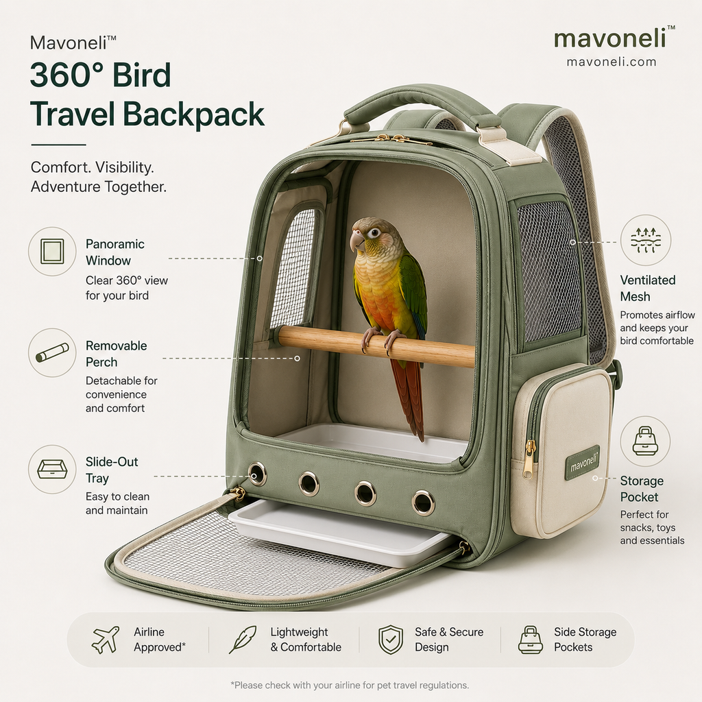 Mavoneli™ 360° Panoramic Bird Travel Backpack with Removable Perch & Easy-Clean Tray